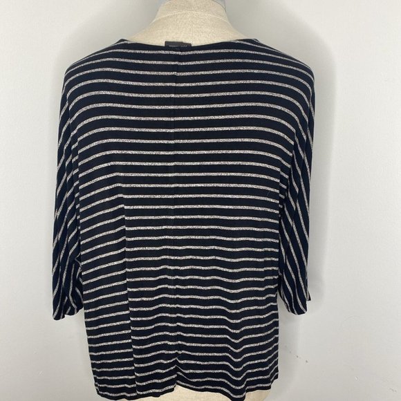 J JIll Pink T- Shirt Women's XL Tunic Top Black Tan Striped V Neck 3/4 Sleeve - Picture 3 of 6